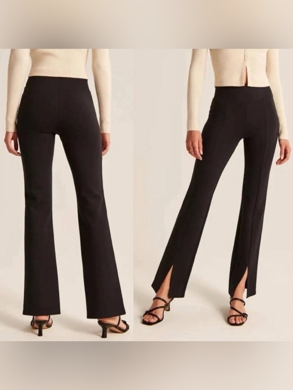 Abercrombie & Fitch Black High-Rise Trousers Flare Pants with Front Slits